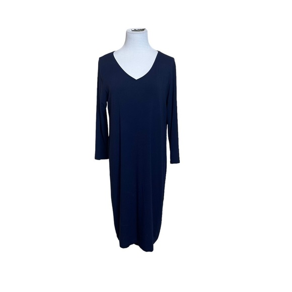 Eileen Fisher Navy V-Neck Dress With Long Sleeves - Picture 2 of 7